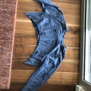 Grey cropped distressed sweatshirt